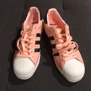 Adidas Coral/Black/White Superstar Boosts